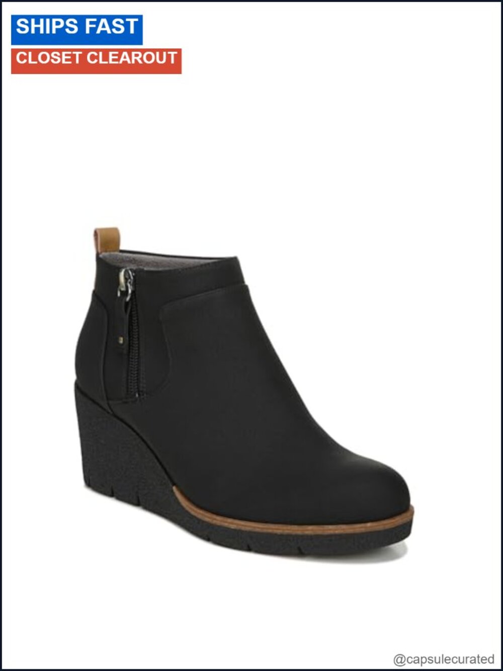 Faux Leather Ankle Booties with Wedge Heel - Zip Closure